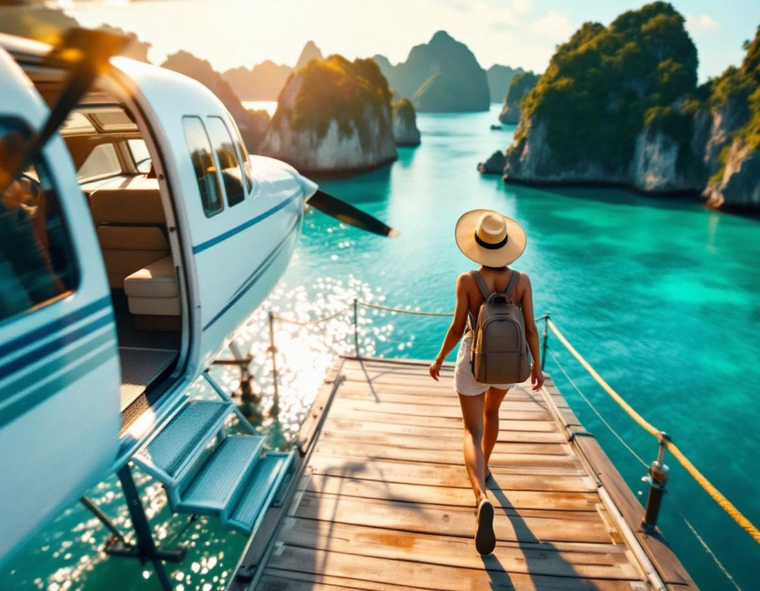 Voyageur sur un ponton à Langkawi aprÚs un vol paris kuala lampur, face au lagon émeraude malaisien.