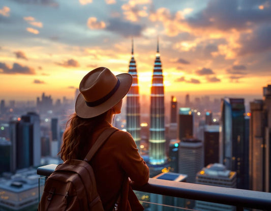 Voyageur admirant le coucher de soleil sur la skyline de Kuala Lumpur, malaisie kuala lumpur.