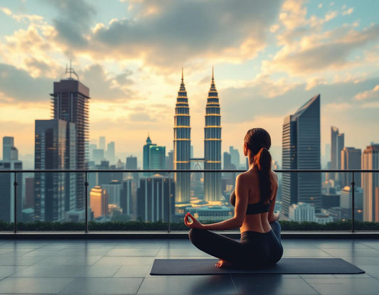 Yoga sur un toit face aux tours Petronas, scène tranquille inspirant la malaisie kuala lampur.